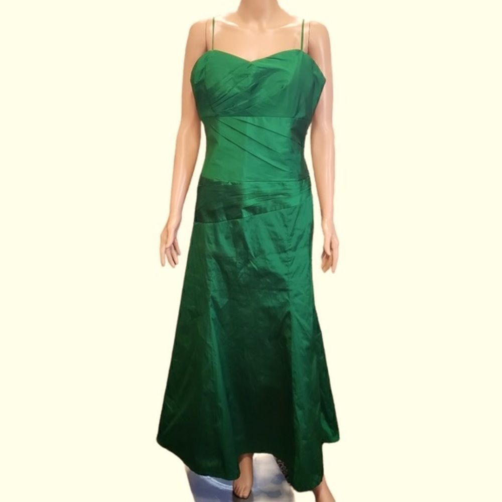 Eva Brazzi Emerald Green Pleated Long Gown Sz 14